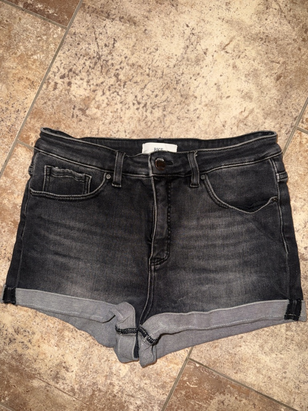 Dark Gray Rolled Hem Denim Shorts